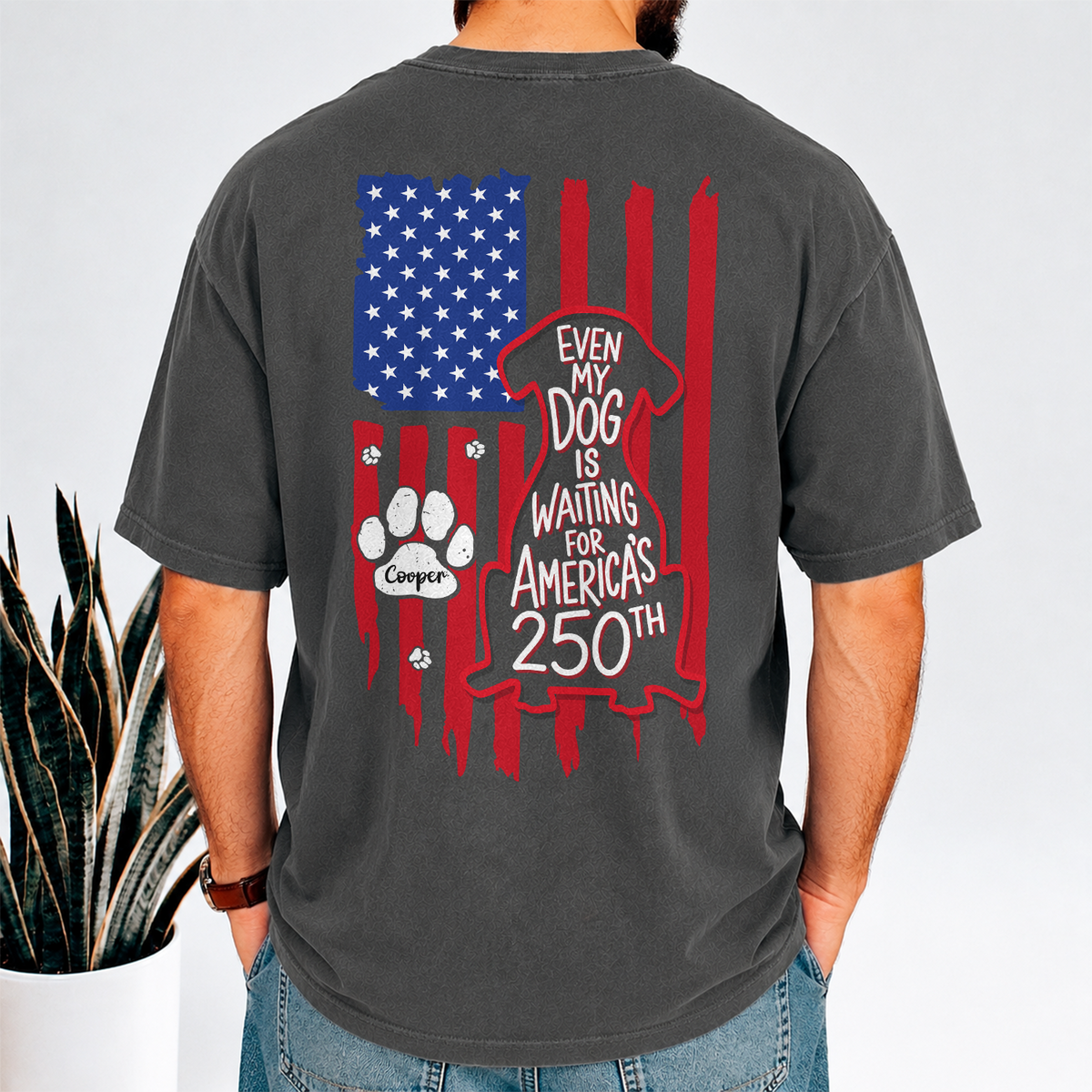 Personalized Even My Dog Is Waiting For America's 250th With US Flag Back Comfort Shirt - Gift For Dog Lovers HO82 902866