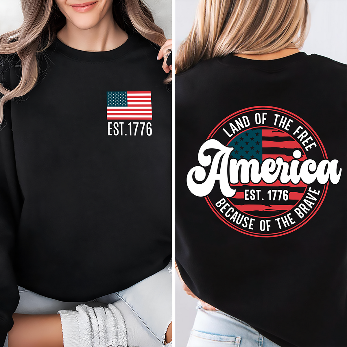 America Est. 1776 Land Of The Free Because Of The Brave Front & Back Dark Shirt LM32 669239