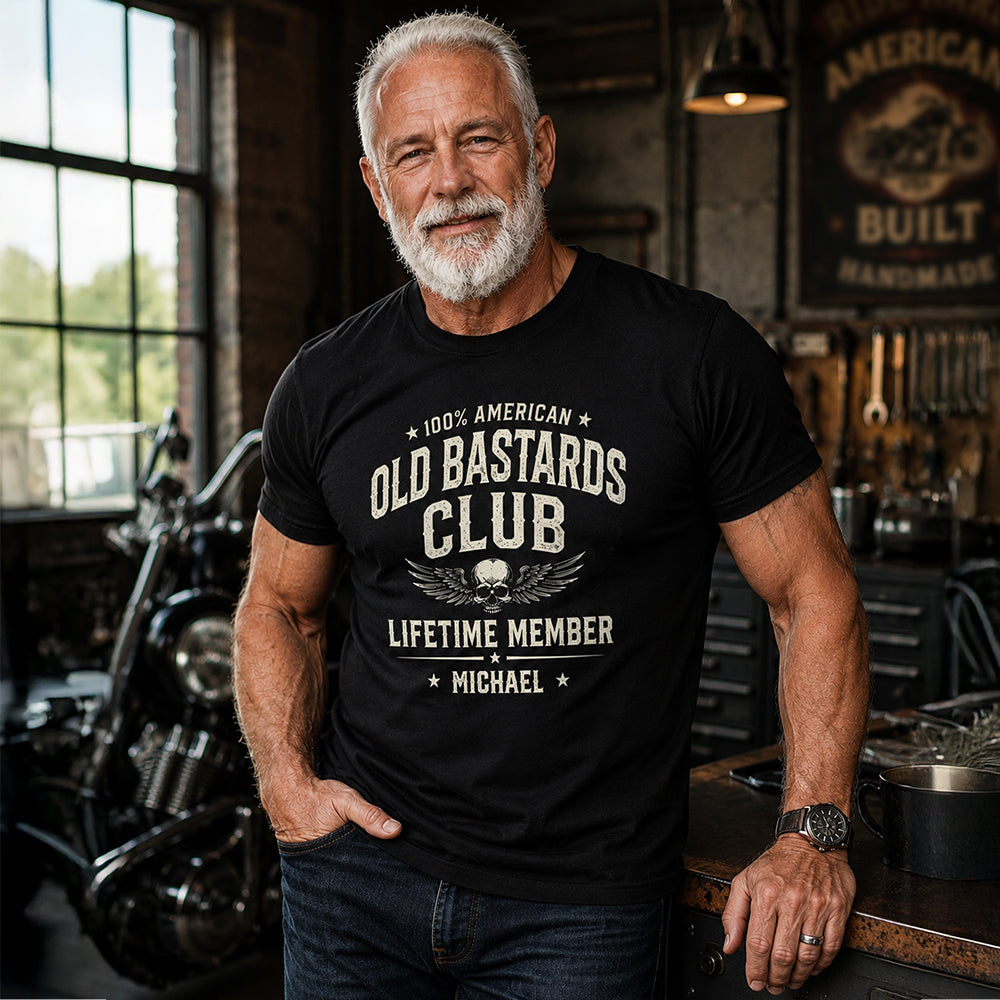 Custom Name 100% American Old Bastards Club Lifetime Member Dark Shirt - Funny Shirt For Dad, Husband HO82 902776