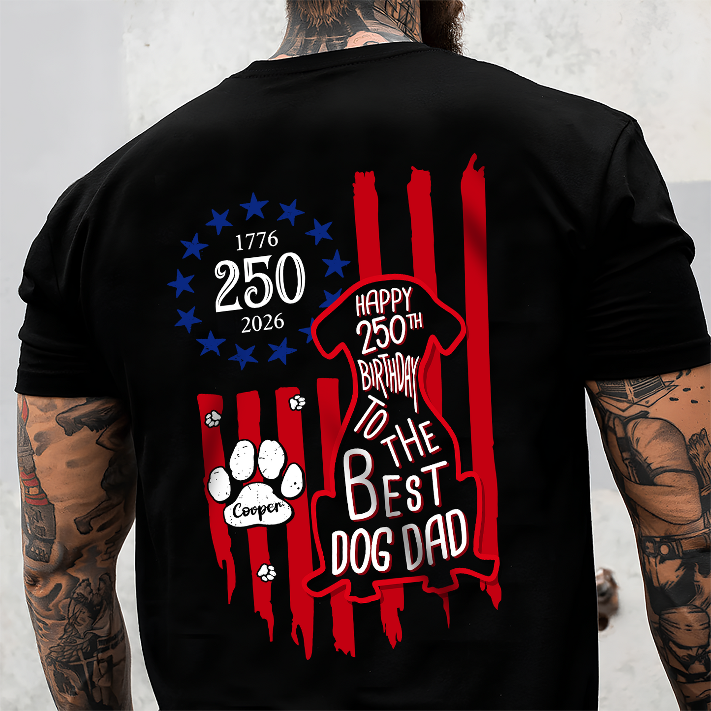 Custom Name Happy 250th Birthday To Best Dog Dad Dog Mom America Flag Back Dog Shirt CH07 911890