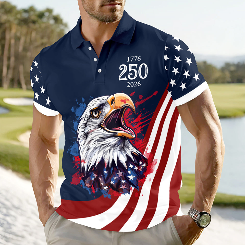 Custom Name American Pride Patriotic 250th Anniversary Eagle Polo Shirt HA75 921150