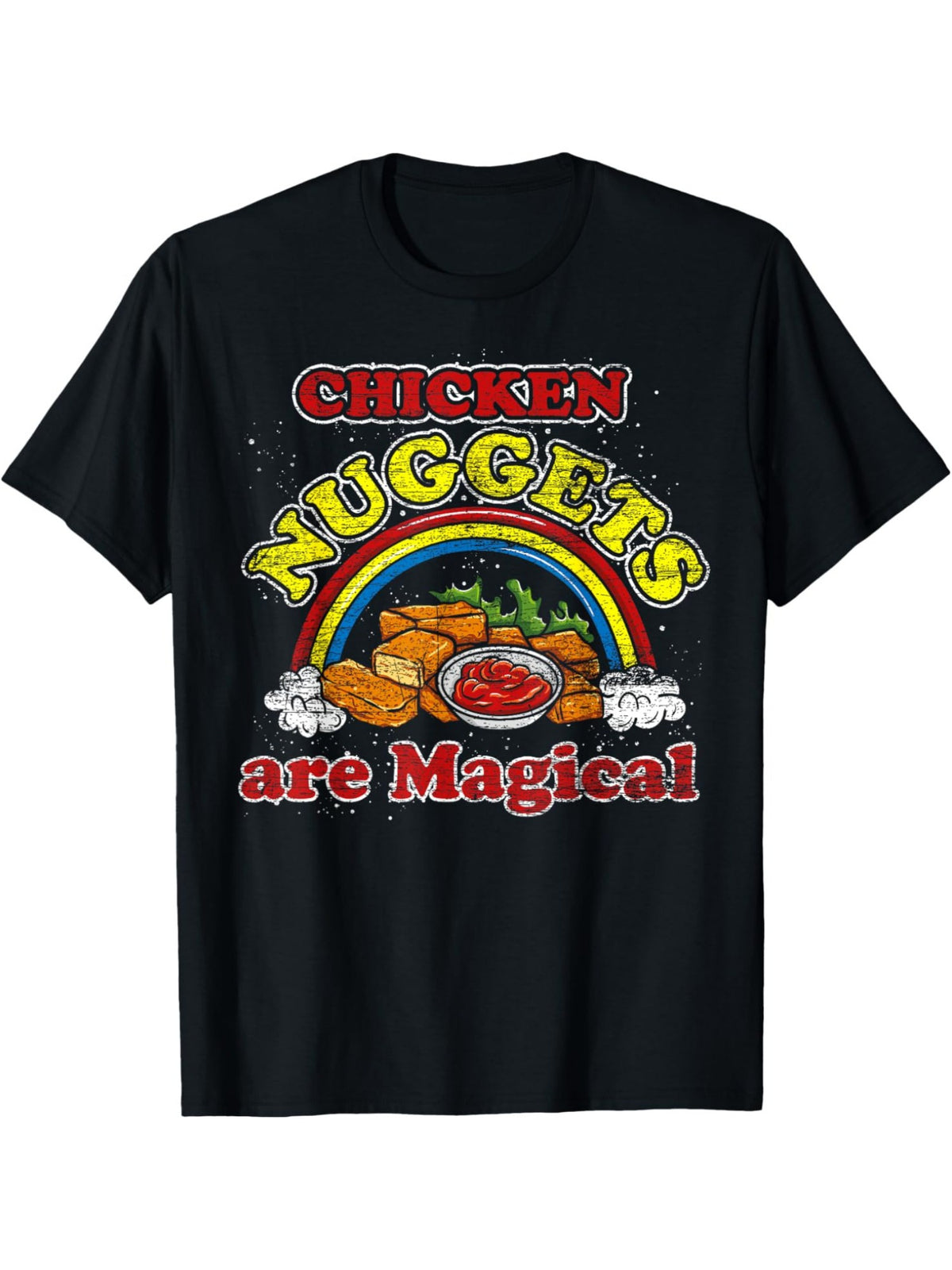 Chicken Nuggets Are Magical Rainbow Funny Chicken Nugget Retro Trendy Printed T-shirt, Men'S Casual and Comfortable T-shirt Summer, Men'S Short-sleeved Top for Everyday Activities Birthday Gift to Men