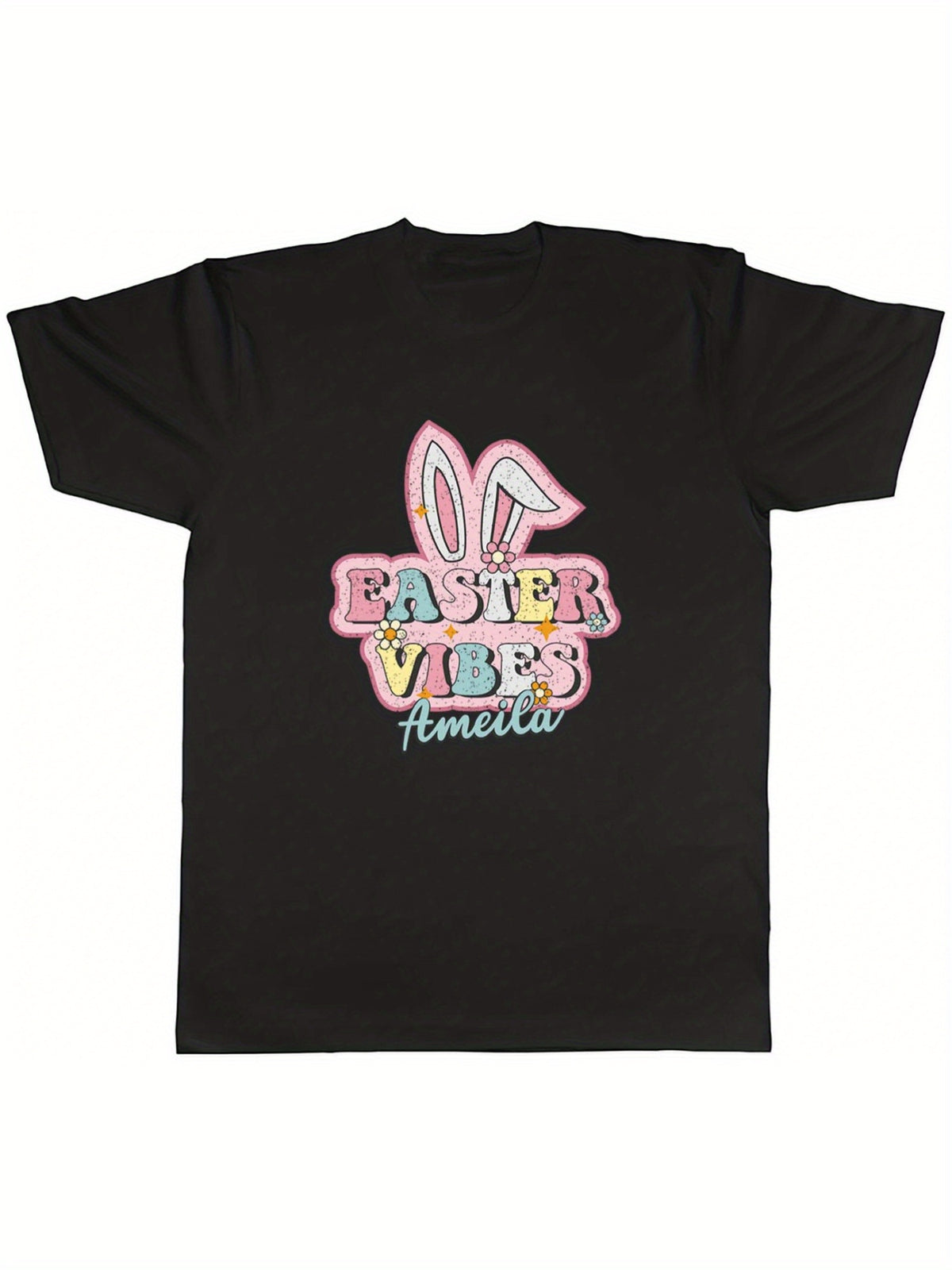 [Comfortable Fit] Men's Easter Vibes Graphic T-Shirt, 100% Cotton Crew Neck Tee, Casual Short Sleeve Knit Fabric Top with Rabbit Ears Print, Summer Comfort Fit - 180g