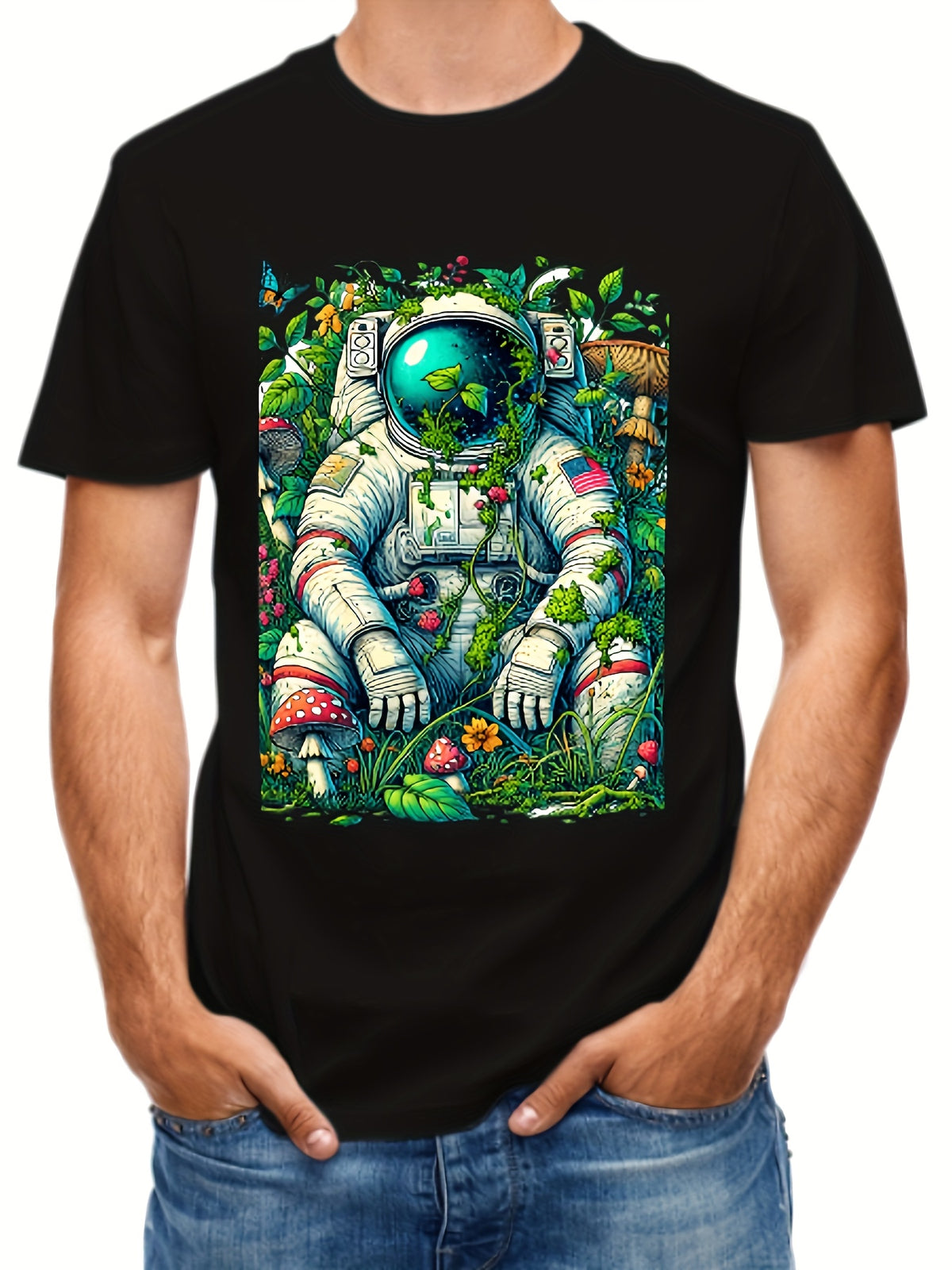 Astronaut Print Graphic Tees For Men S - 3XL Short Sleeve Colorful T-Shirts