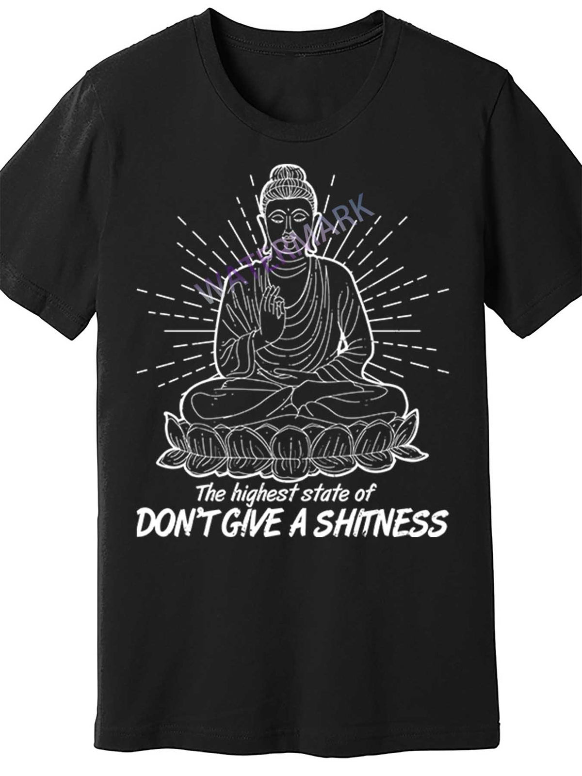 Men's Funny Yoga Buddha Graphic T-Shirt - "The Highest State of Don't Give A Shitness" Black Cotton Short Sleeve Tee, 180g/㎡, Casual Round Neck, Machine Washable