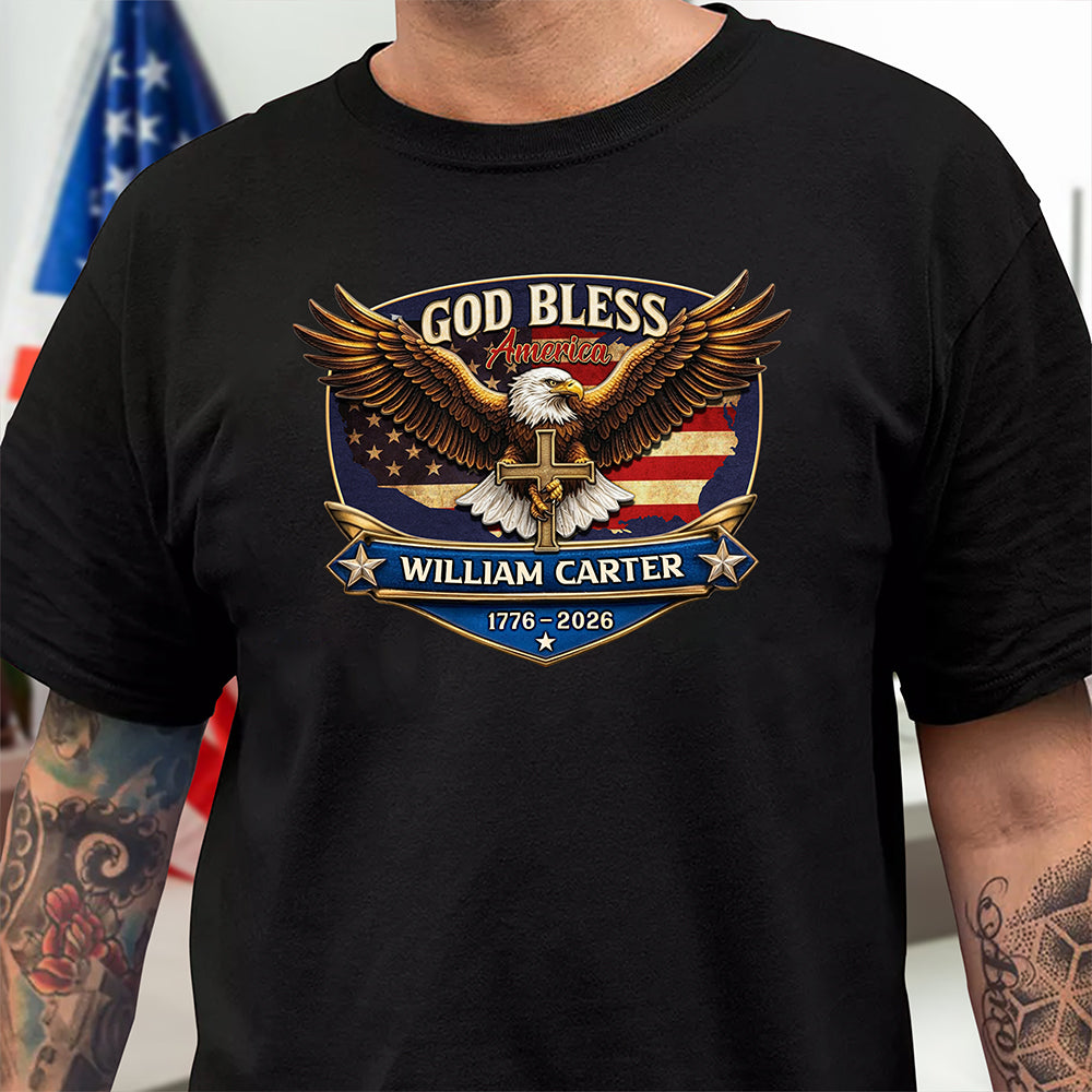 Personalized Patriotic 250th Anniversary God Bless America Eagle 1776¨C2026 Dark Shirt HO82 901850