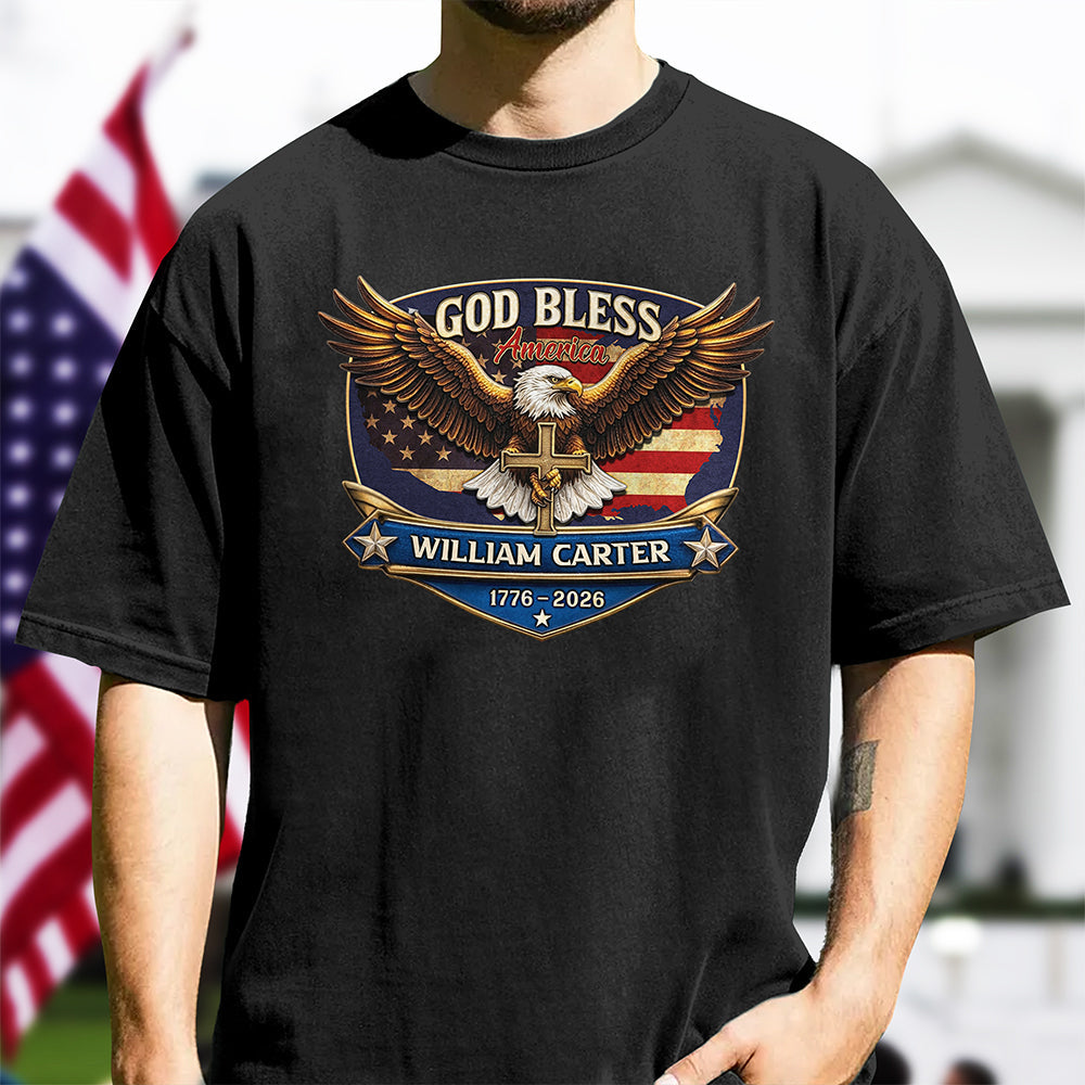 Personalized Patriotic 250th Anniversary God Bless America Eagle 1776¨C2026 Dark Shirt HO82 901850