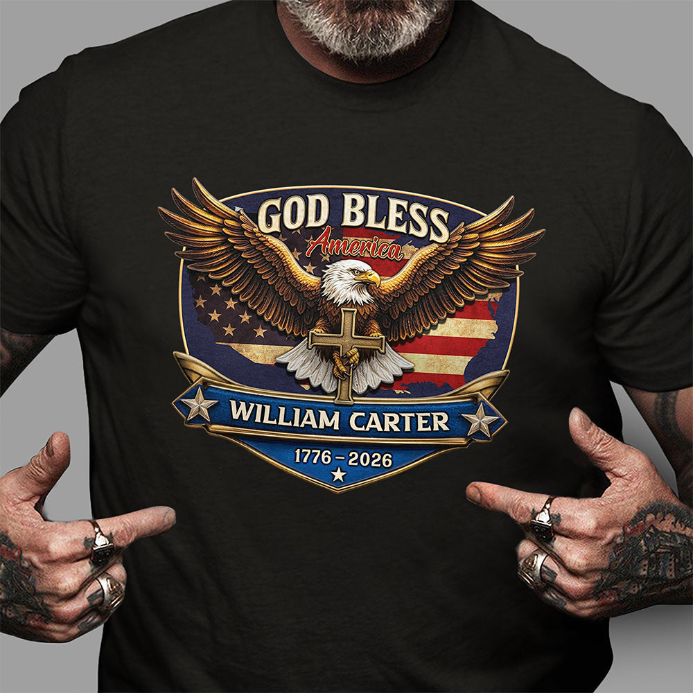 Personalized Patriotic 250th Anniversary God Bless America Eagle 1776¨C2026 Dark Shirt HO82 901850