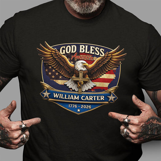 Personalized Patriotic 250th Anniversary God Bless America Eagle 1776¨C2026 Dark Shirt HO82 901850