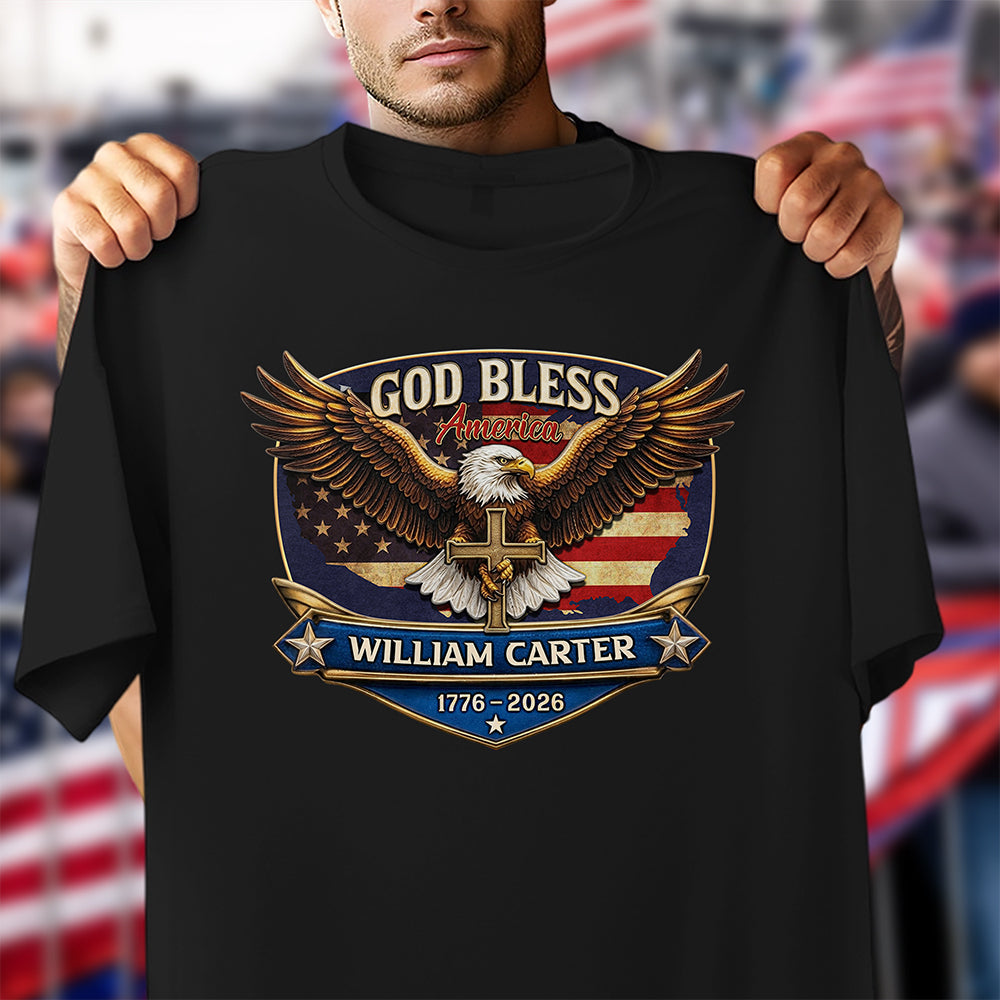 Personalized Patriotic 250th Anniversary God Bless America Eagle 1776¨C2026 Dark Shirt HO82 901850
