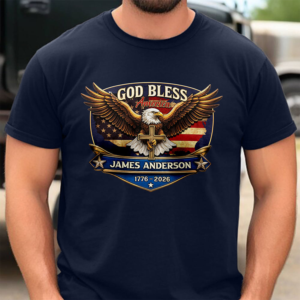 Personalized Patriotic 250th Anniversary God Bless America Eagle 1776¨C2026 Dark Shirt HO82 901850