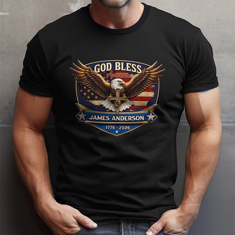 Personalized Patriotic 250th Anniversary God Bless America Eagle 1776¨C2026 Dark Shirt HO82 901850