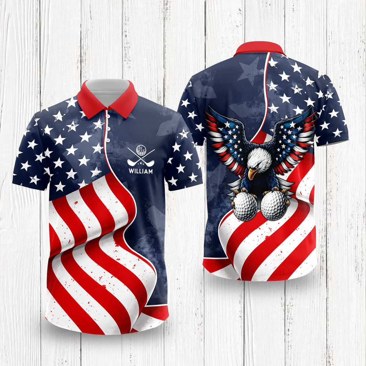 Custom Name America Flag Eagle Polo Shirt - 250th Anniversary Patriotic Gift for Golfers TH10 169565