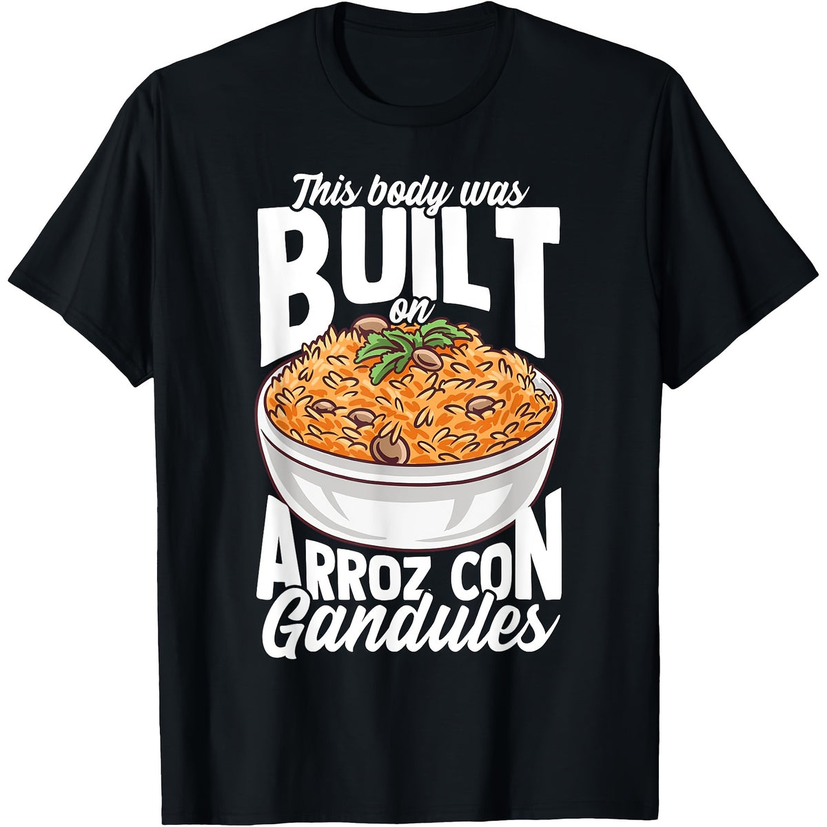 Puerto Rican Cuisine-Inspired Cotton T-Shirt - 100% Pure, Short Sleeve, Crew Neck with Cartoon Design - Perfect for Motorcycle Enthusiasts