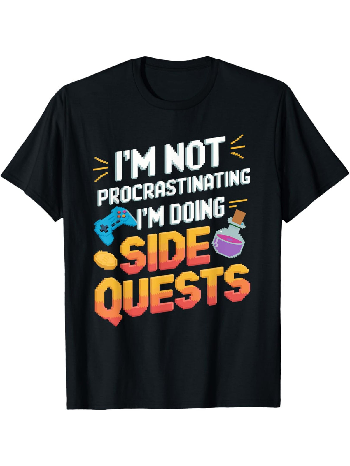 I'm Not Procrastinating I'm Doing Side Quests Retro Trendy Printed T-shirt, Men'S Casual and Comfortable T-shirt Summer, Men'S Short-sleeved Top for Everyday Activities Birthday Gift to Men