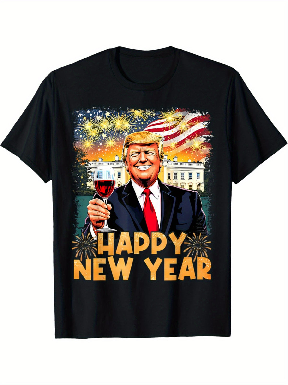 Happy New Year 2025 Funny Trump-Themed Men's T-Shirt - Soft Cotton, Casual & Comfortable Summer Tee for Casual Attire and Birthday Gifts