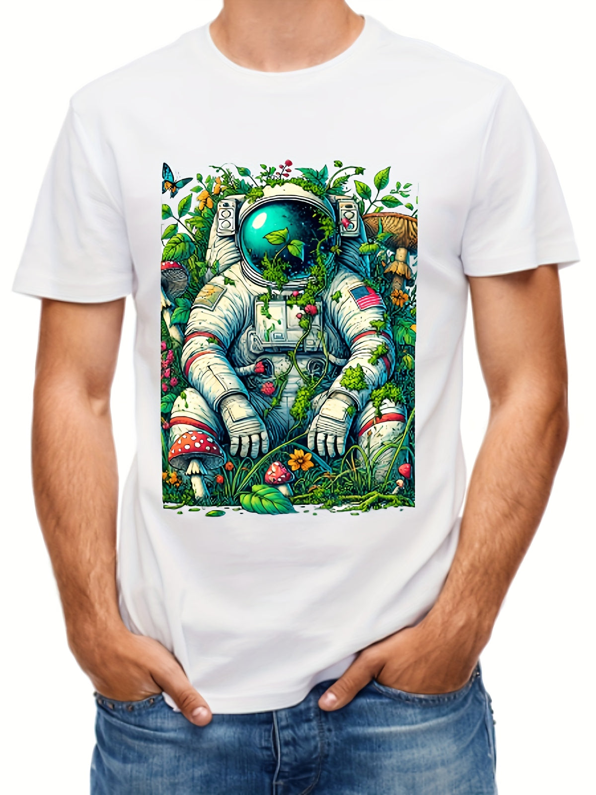 Astronaut Print Graphic Tees For Men S - 3XL Short Sleeve Colorful T-Shirts