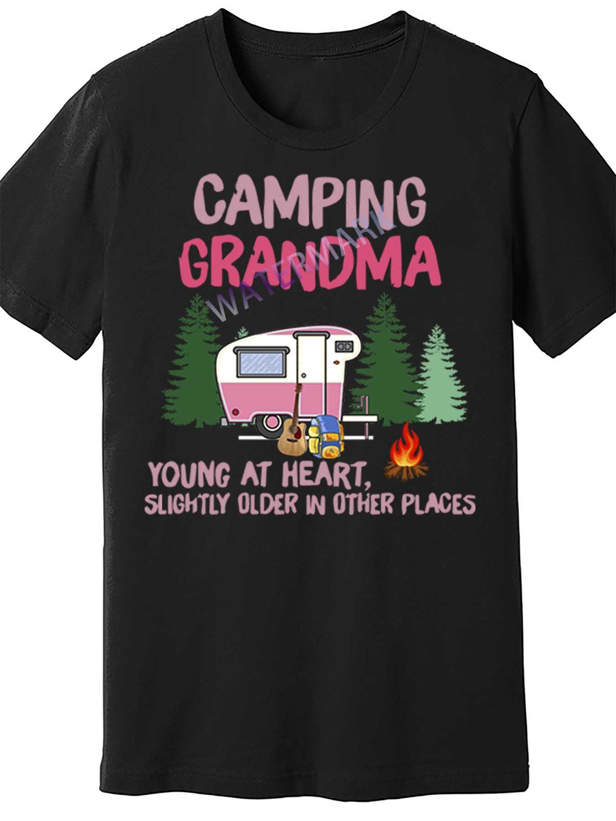 Men's "Camping Grandma" Graphic Tee - Funny "Young At Heart, Slightly Older In Other Places" Design, Black Cotton Short Sleeve T-Shirt, Casual & Comfortable Fit, Perfect Gift for Camping Enthusiasts