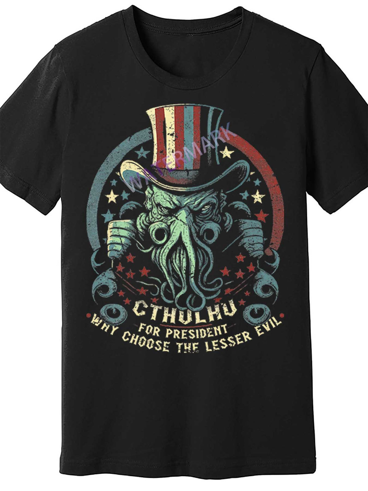 Men's Cthulhu for President Graphic T-Shirt - Funny Cosmic Horror Design, Black Short Sleeve Cotton Tee, Casual Fit, Machine Washable