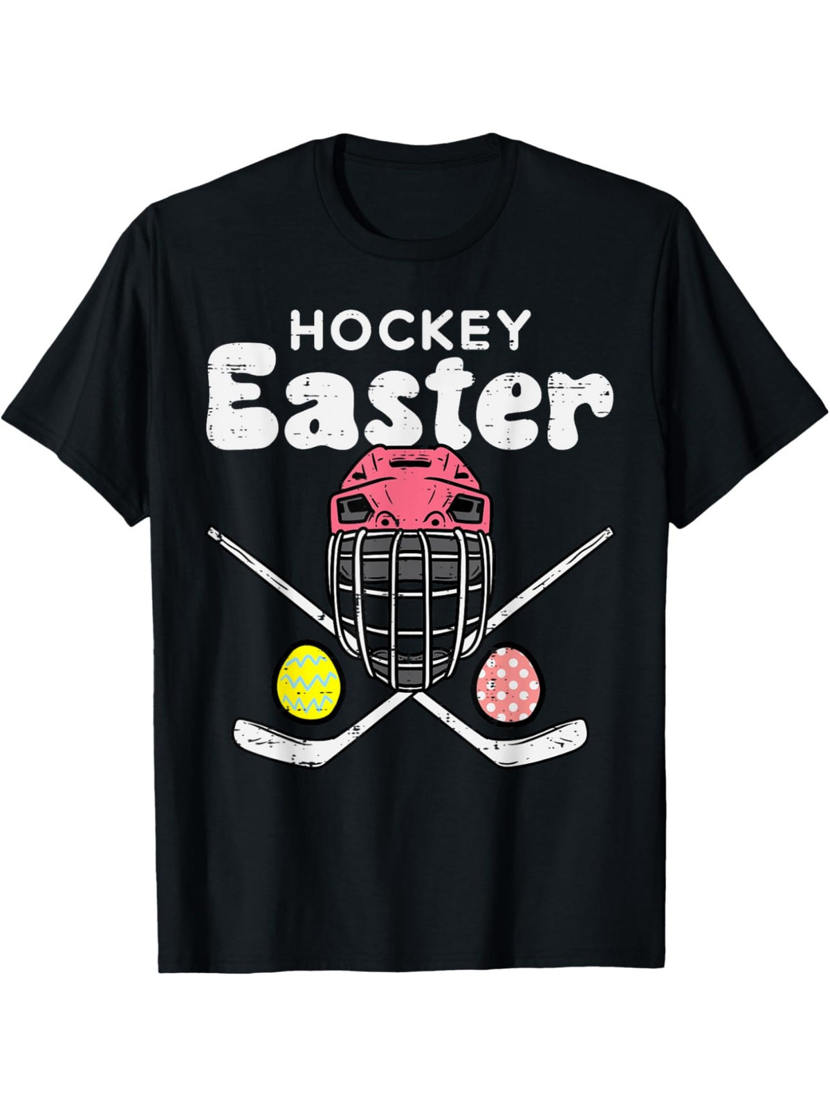 Easter Ice Hockey Helmet Vintage Fashion Cotton Hot Print T-shirt, Men's Summer Casual and Comfortable Crew-neck T-shirt, Perfect for Summer Outdoor Activities The Perfect Gift - 180g