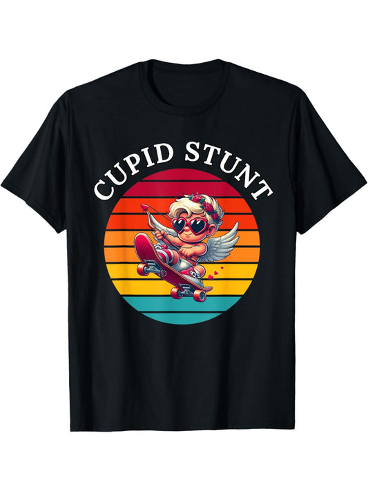Cupid Stunt Funny Valentine'S Day Quotes Retro Trendy Printed T-shirt, Men'S Casual and Comfortable T-shirt Summer, Men'S Short-sleeved Top for Everyday Activities Birthday Gift Valentine'S Day Gift to Men