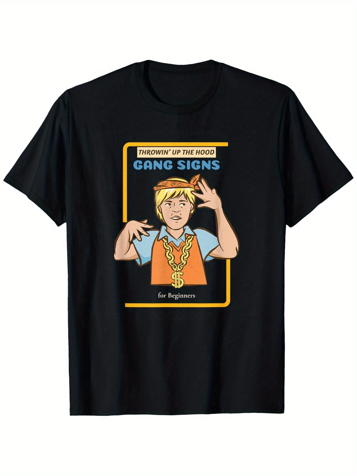 Men's "Previews of the Cool Gangsta Signs" Graphic Tee - 100% Cotton, Lightweight & Breathable, Black Hip Hop Shirt with Vibrant Yellow Design - Round Neck, Regular Fit for Casual Wear & More - Sizes S to 3XL