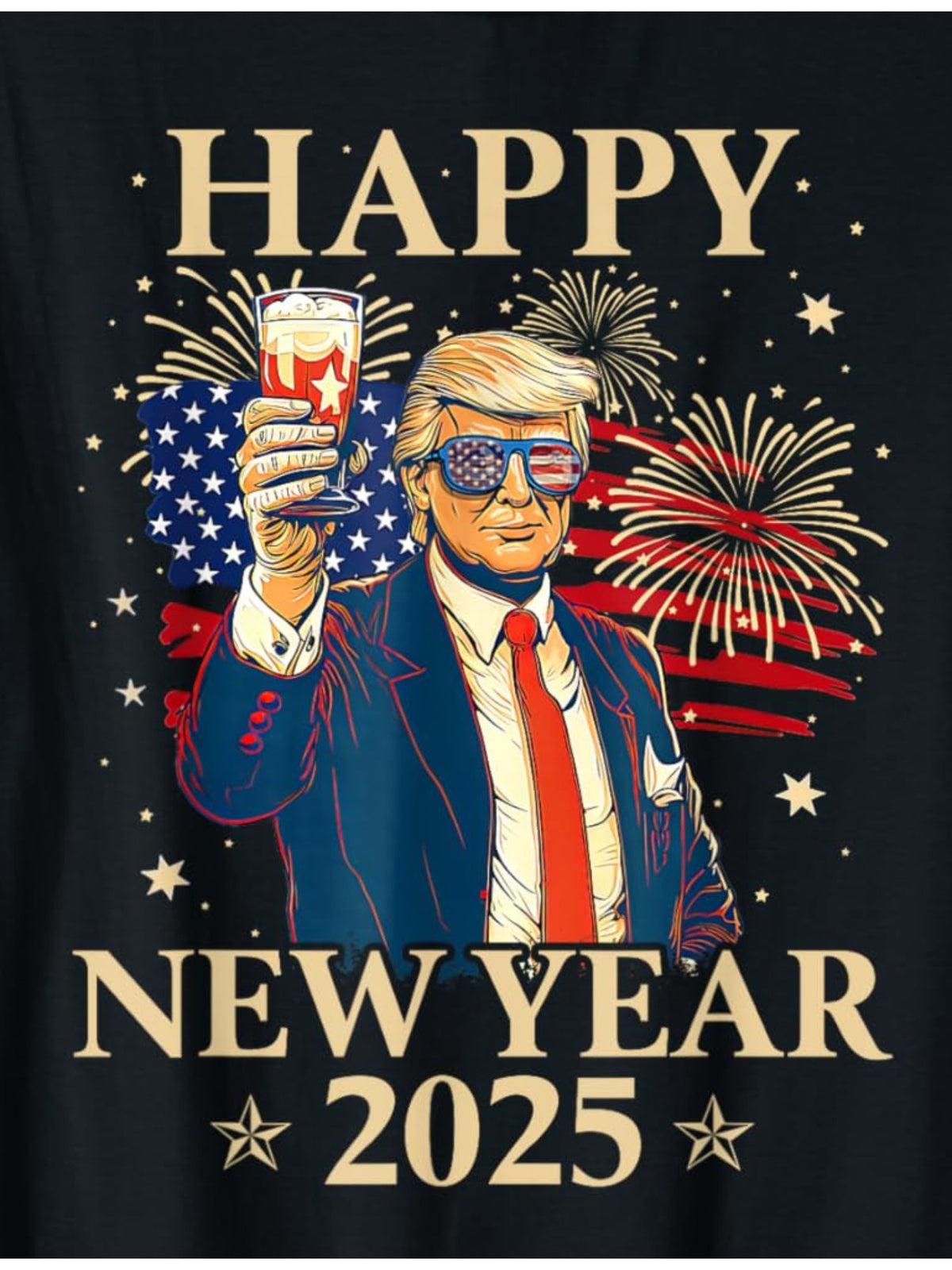 Happy New Year 2025 Funny Trump Retro Trendy Printed T-shirt, Men'S Casual and Comfortable T-shirt Summer, Men'S Short-sleeved Top for Everyday Activities Birthday Gift To Men