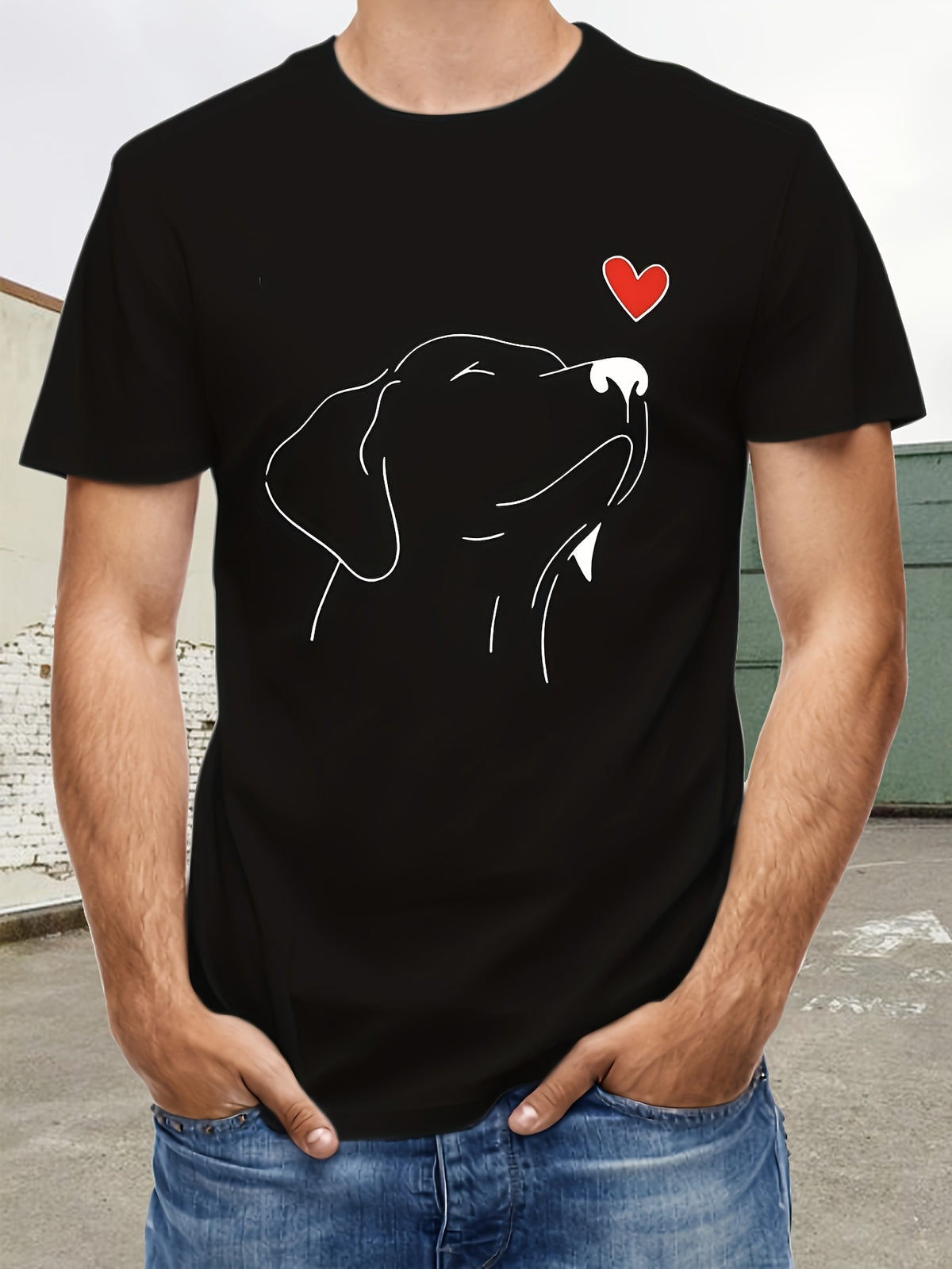 Men's Dog Print T-shirt, Casual Cotton Crew Neck Short Sleeve Tee