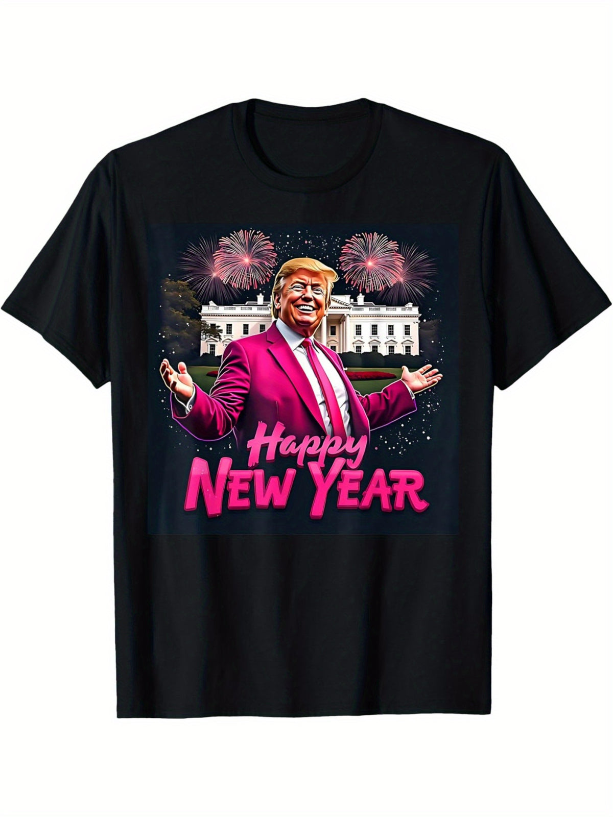 Trump Make New Year Great Again Funny Trump Retro Trendy Printed T-shirt, Men's Casual and Comfortable T-shirt Summer, Men's Short-sleeved Top for Everyday Activities Birthday Gift to Men