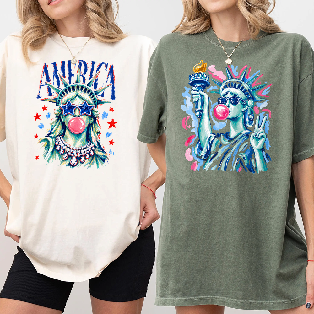 Preppy Statue of Liberty Blowing Bubble Gum, 4th of July Comfort Shirt TH10 170177