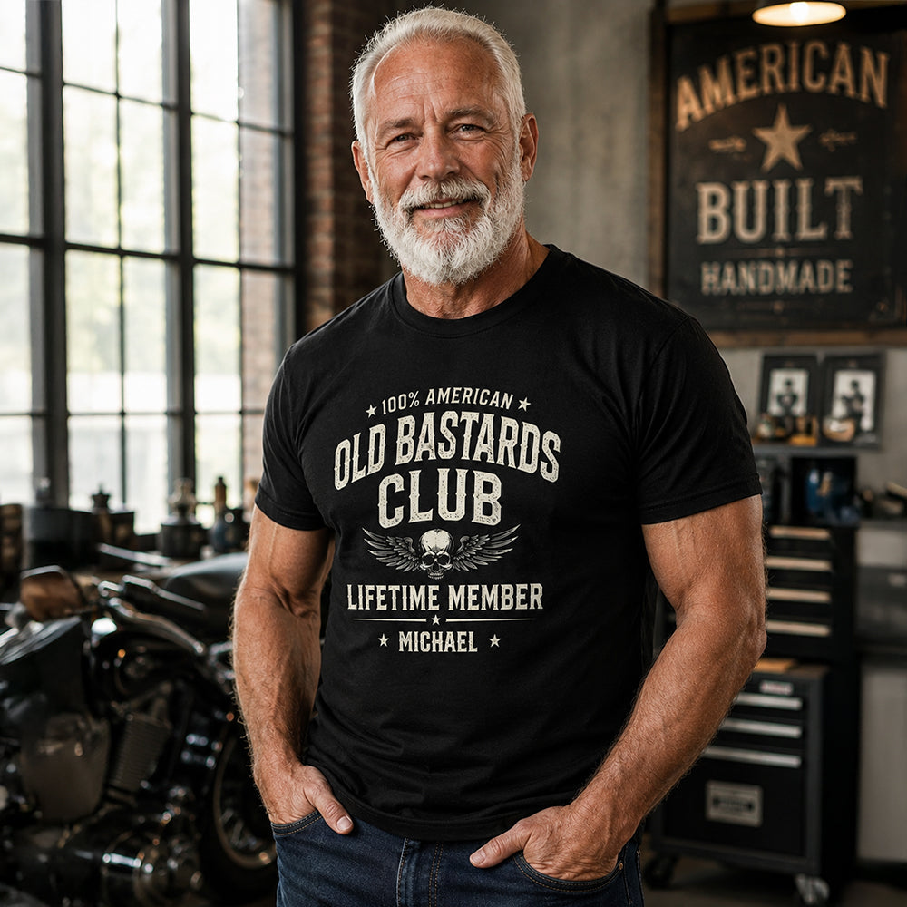 Custom Name 100% American Old Bastards Club Lifetime Member Dark Shirt - Funny Shirt For Dad, Husband HO82 902776