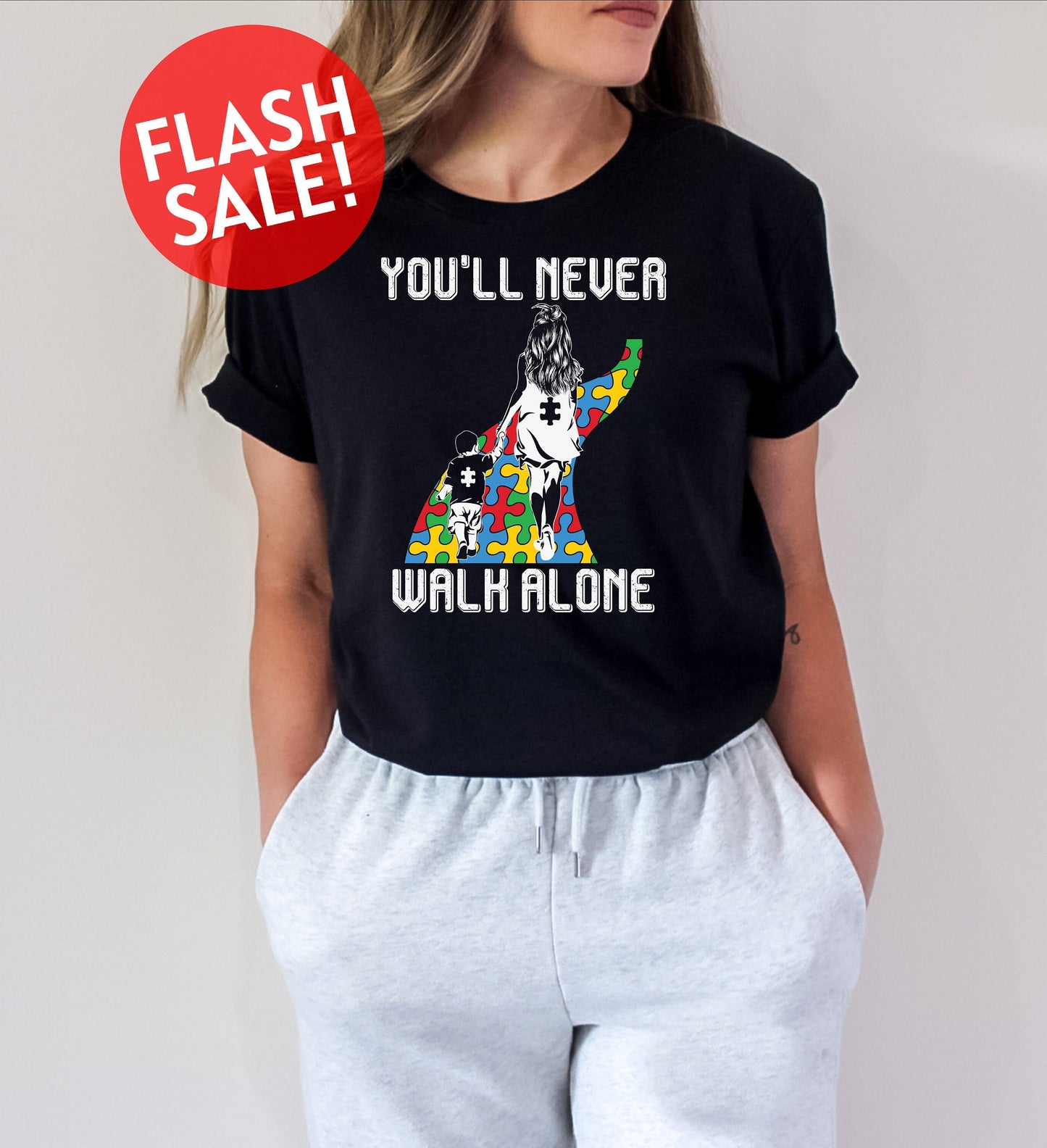 You'll Never Walk Alone Autism Awareness Puzzle Dark Shirt - Autism Mom, Autism Dad LM32 899387
