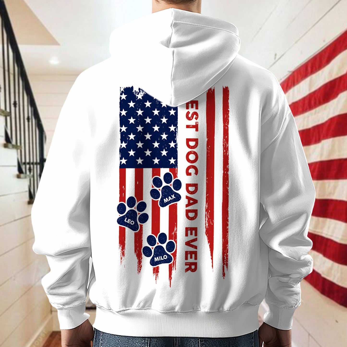 Custom Name Best Dog Dad, Dog Mom Ever American Flag Back Bright Shirt TH10 169833