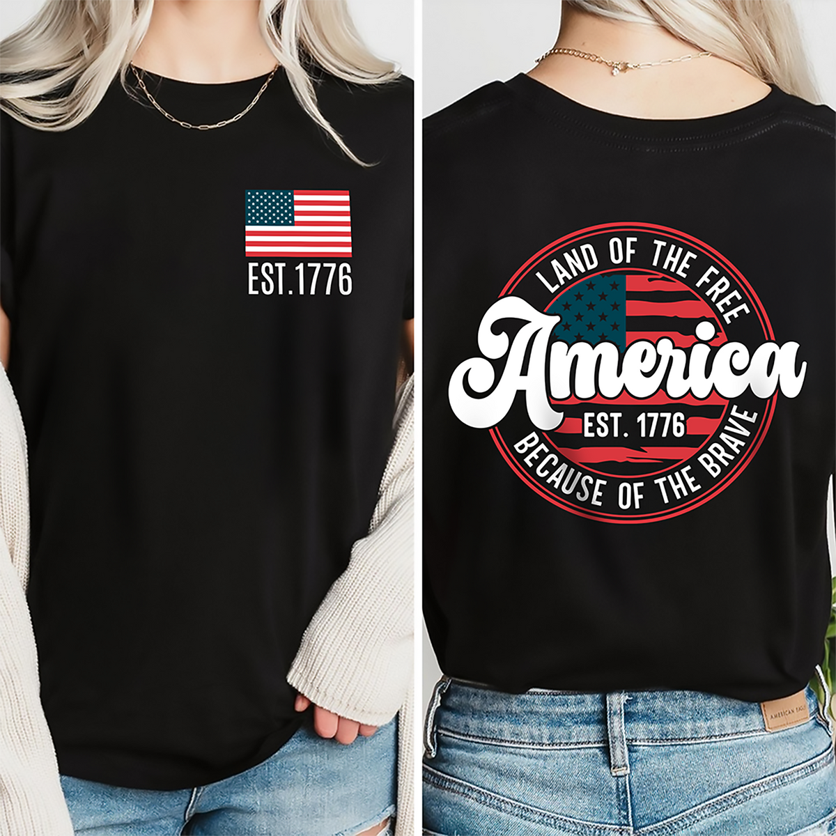 America Est. 1776 Land Of The Free Because Of The Brave Front & Back Dark Shirt LM32 669239