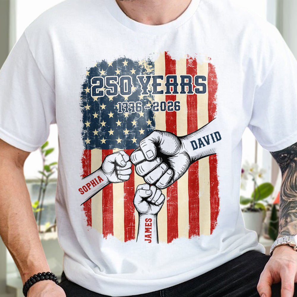 Custom Name 250th Anniversary 1776¨C2026 American Flag White T-Shirt, Patriotic USA Shirt TH10 169209