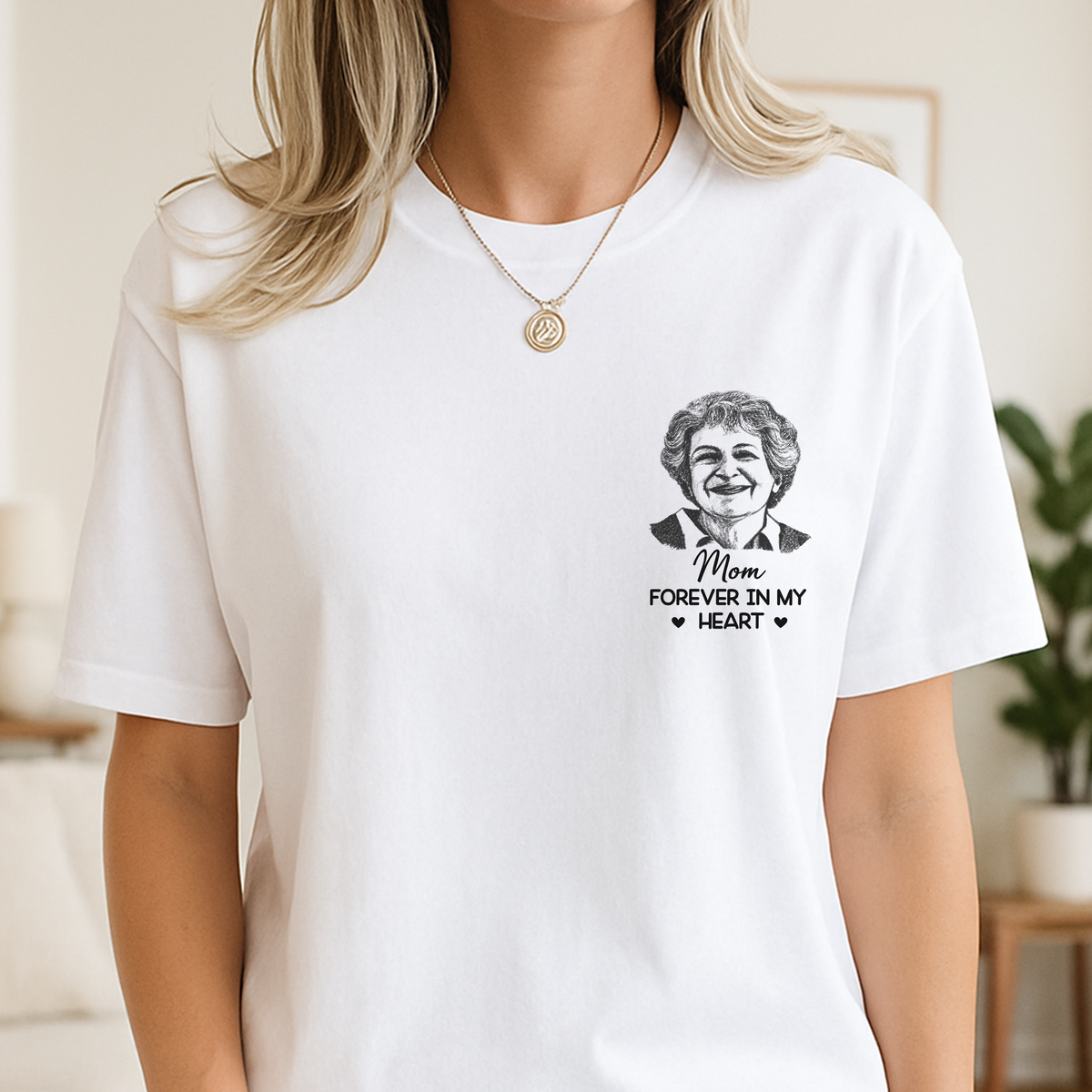 Custom Photo Forever In My Heart White Shirt - Personalized Memorial Sympathy Gifts For Loss Of Mom, Dad CH07 180098