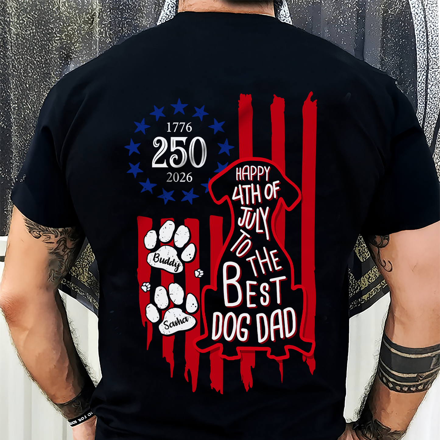 Custom Name Happy 250th Birthday To Best Dog Dad Dog Mom America Flag Back Dog Shirt CH07 911890