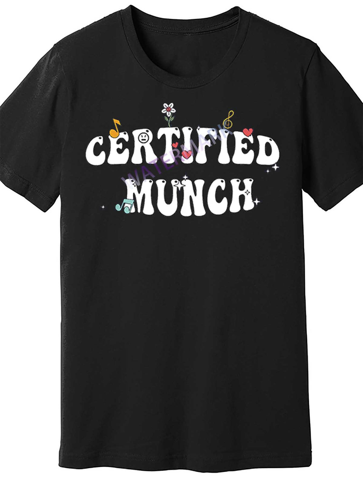 Certified Munch Funny Men's Short Sleeve T-Shirt - Black, 100% Cotton, Casual Round Neck Tee with Playful Food & Utensil Design, Machine Washable, Humorous Clothing | Playful Print Tee | Glossy Texture, Funny Tshirts
