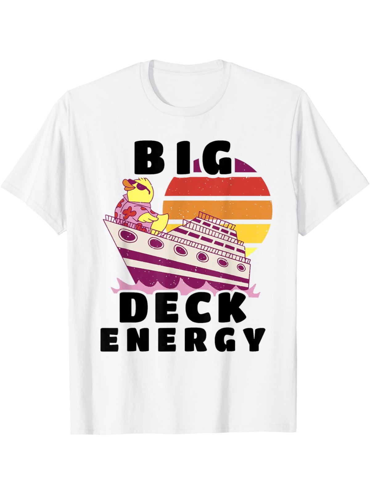 Big Deck Energy Men's Cotton T-Shirt – Funny Cruise Ship & Duck Graphic, Casual Loose Fit, Short Sleeve, Round Neck, Machine Washable, 180g/㎡ Pure Cotton, Travel Vacation Theme, Vacation Apparel | Loose Fit Top | Elastic Material, Cruise T Shirts, EWH