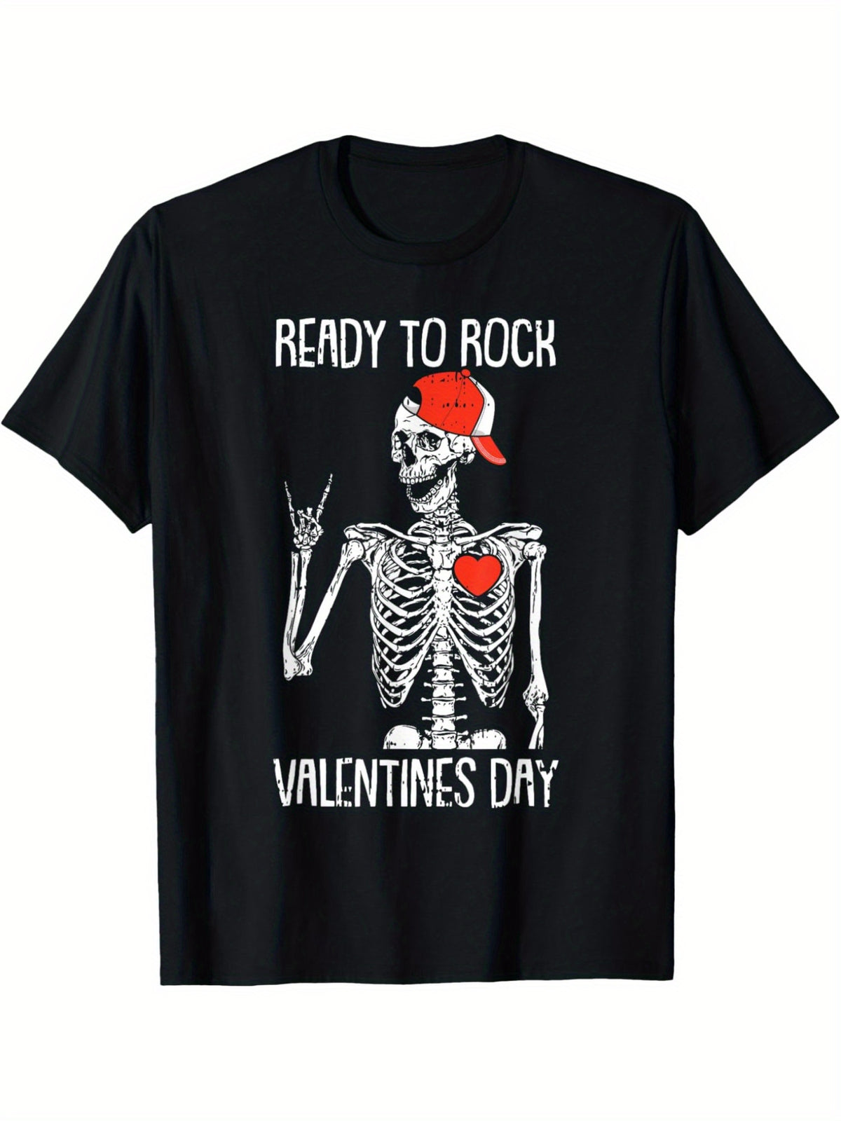 Ready To Rock Valentines Day Valentines Day Funny Skeleton Humor Vintage Printed T-shirt, Men'S Casual and Comfortable T-shirt Summer, Men'S Short-sleeved Top for Everyday Activities Birthday Gift to Men