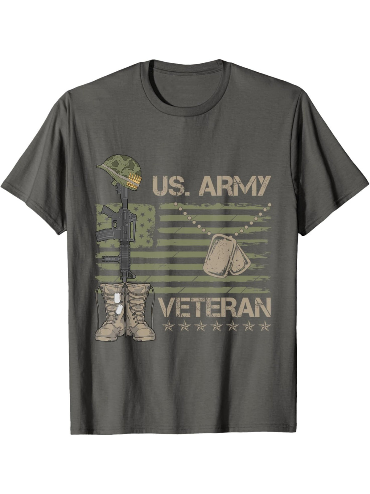 1pc EWH Men'S Casual Cotton T-Shirt with U.S. Army Veteran Print, Crew Neck, Slight Stretch, All-Season Loose Fit, Patterned Knit Fabric