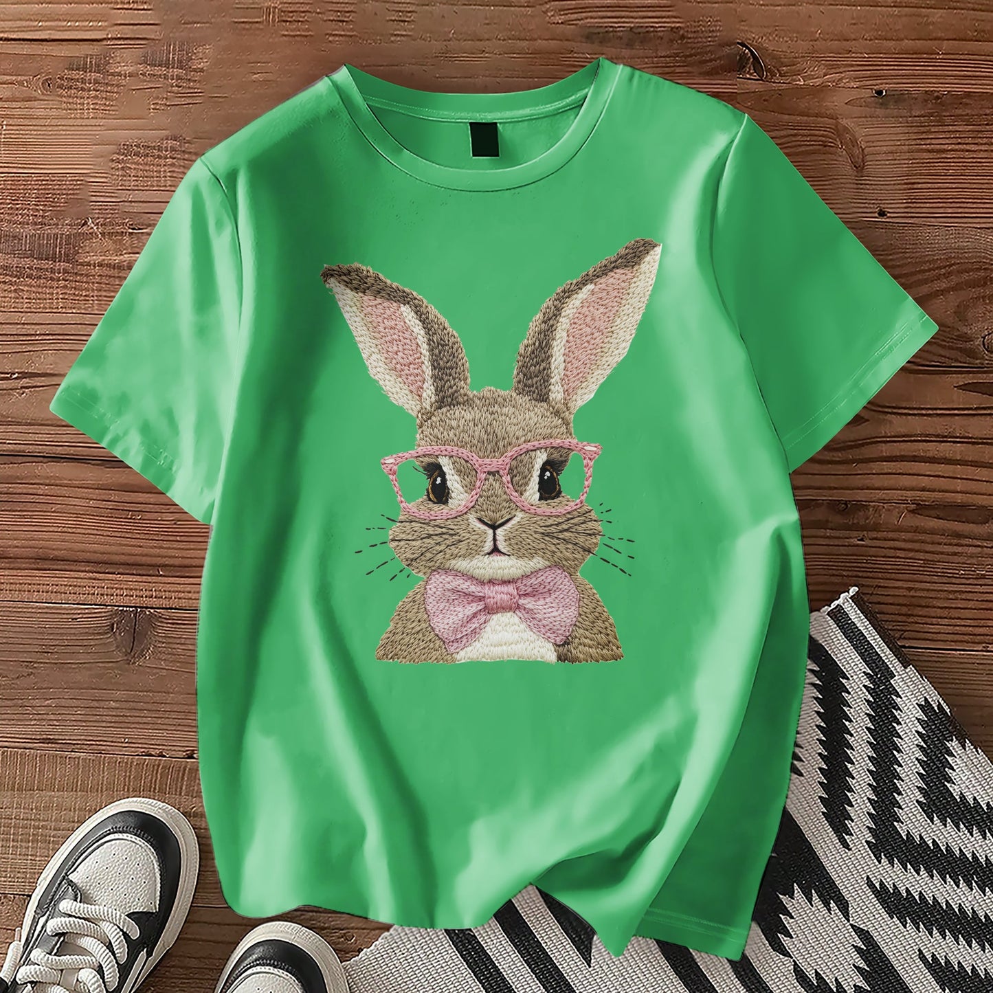 Easter Bunny With Pink Glass Retro T-Shirt LM32 893125