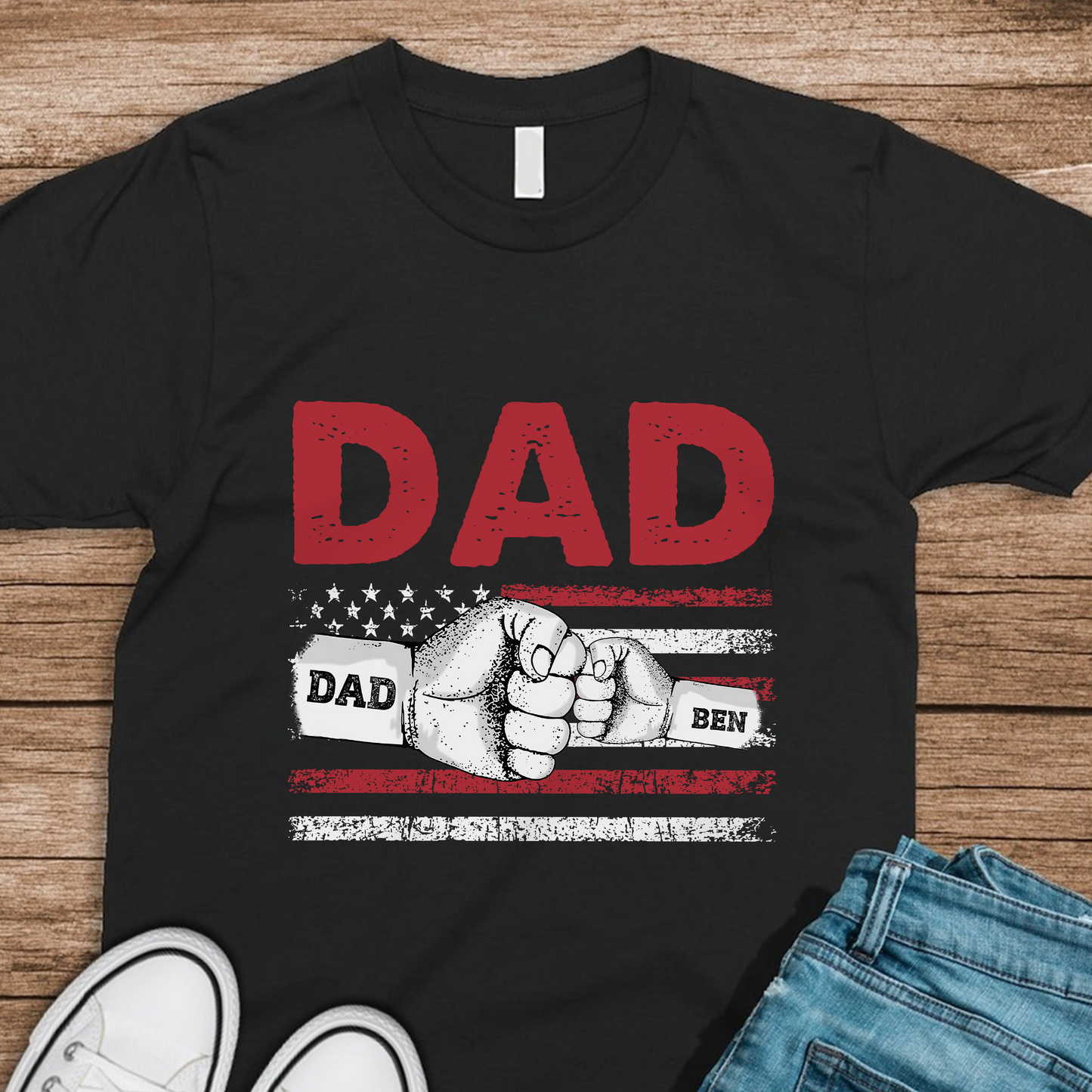 Custom Name Dad With Kids Hand-in-Hand Dark Shirt ¨C Personalized Father¡¯s Day Gift LM32 899613