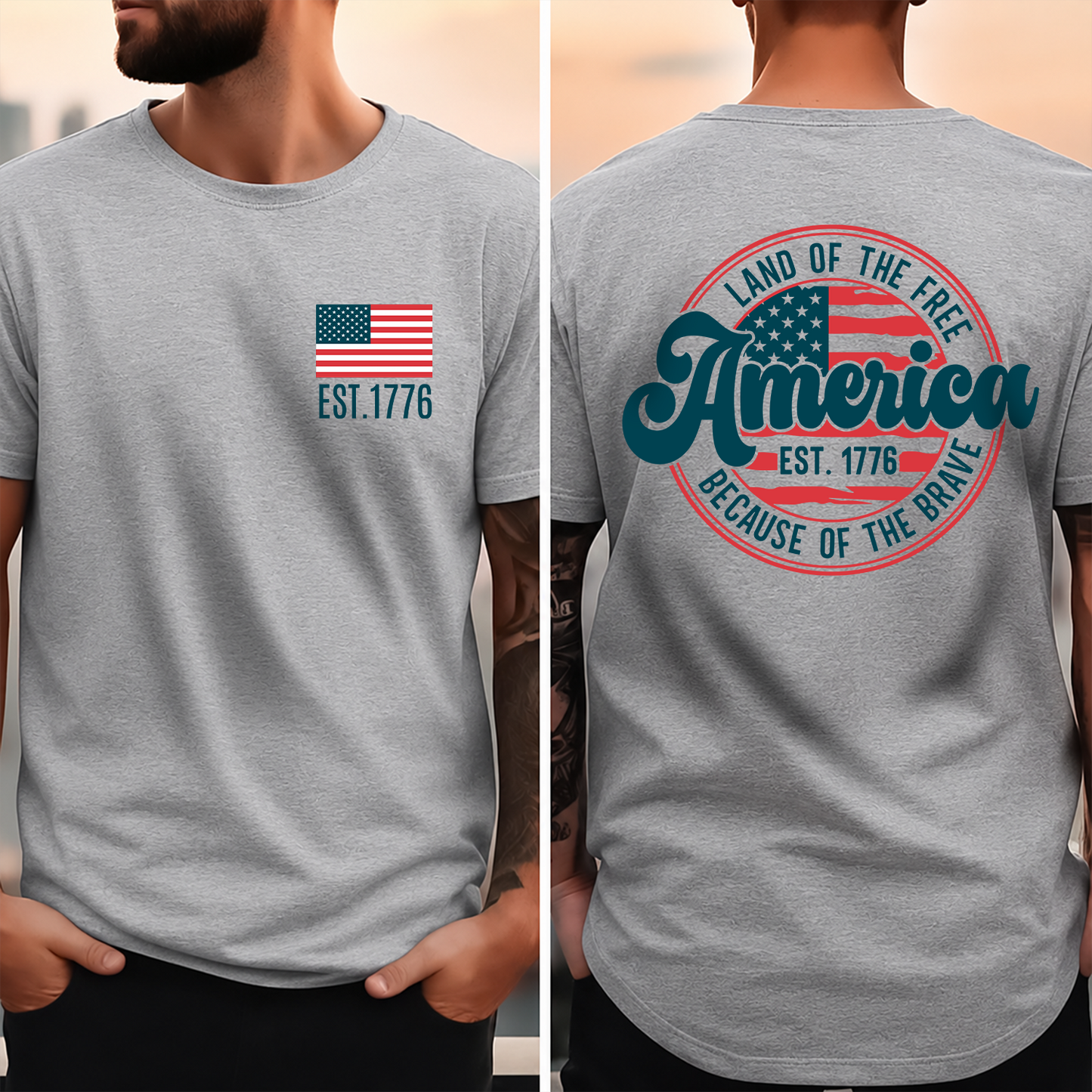 America Est. 1776 Land Of The Free Because Of The Brave Front & Back Dark Shirt LM32 669239