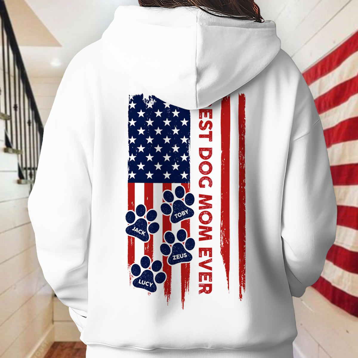 Custom Name Best Dog Dad, Dog Mom Ever American Flag Back Bright Shirt TH10 169833