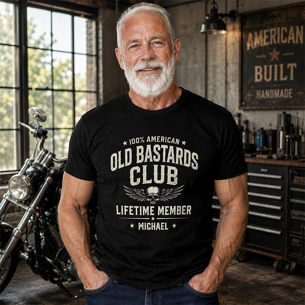 Custom Name 100% American Old Bastards Club Lifetime Member Dark Shirt - Funny Shirt For Dad, Husband HO82 902776
