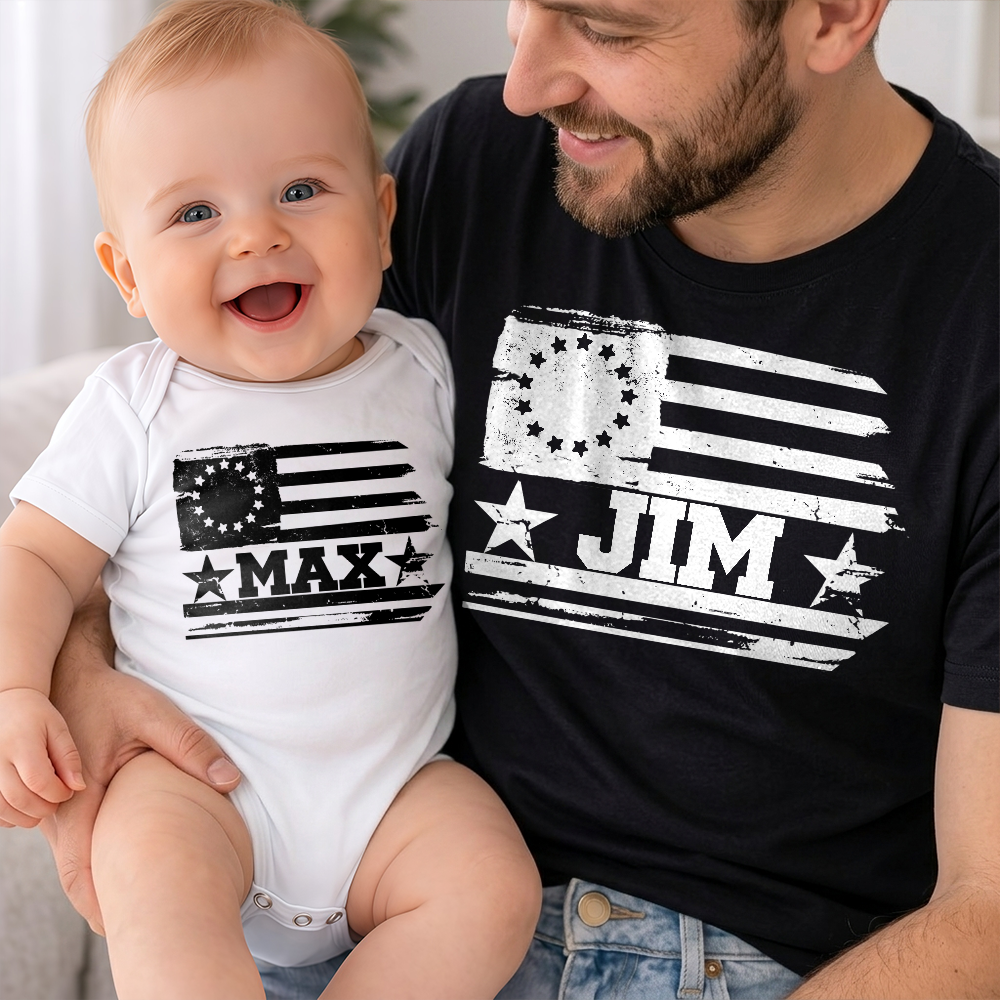 Custom Name Dad With Kid American Flag 1776 USA Matching Shirt Father's Day Gift LM32 899987