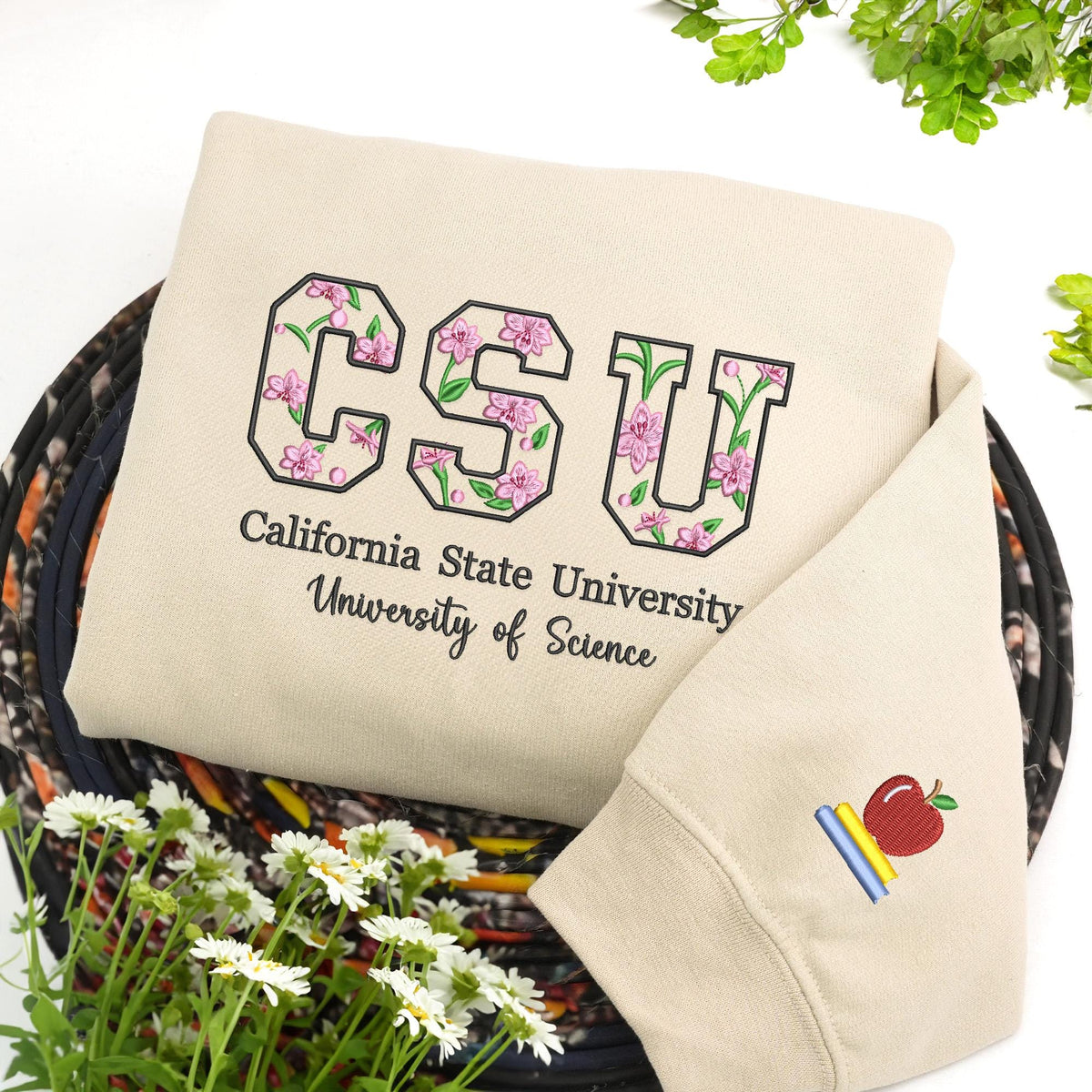Custom Floral College Sleeve Embroidered Sweatshirt - Graduation or Alumni Gift LM32 899745