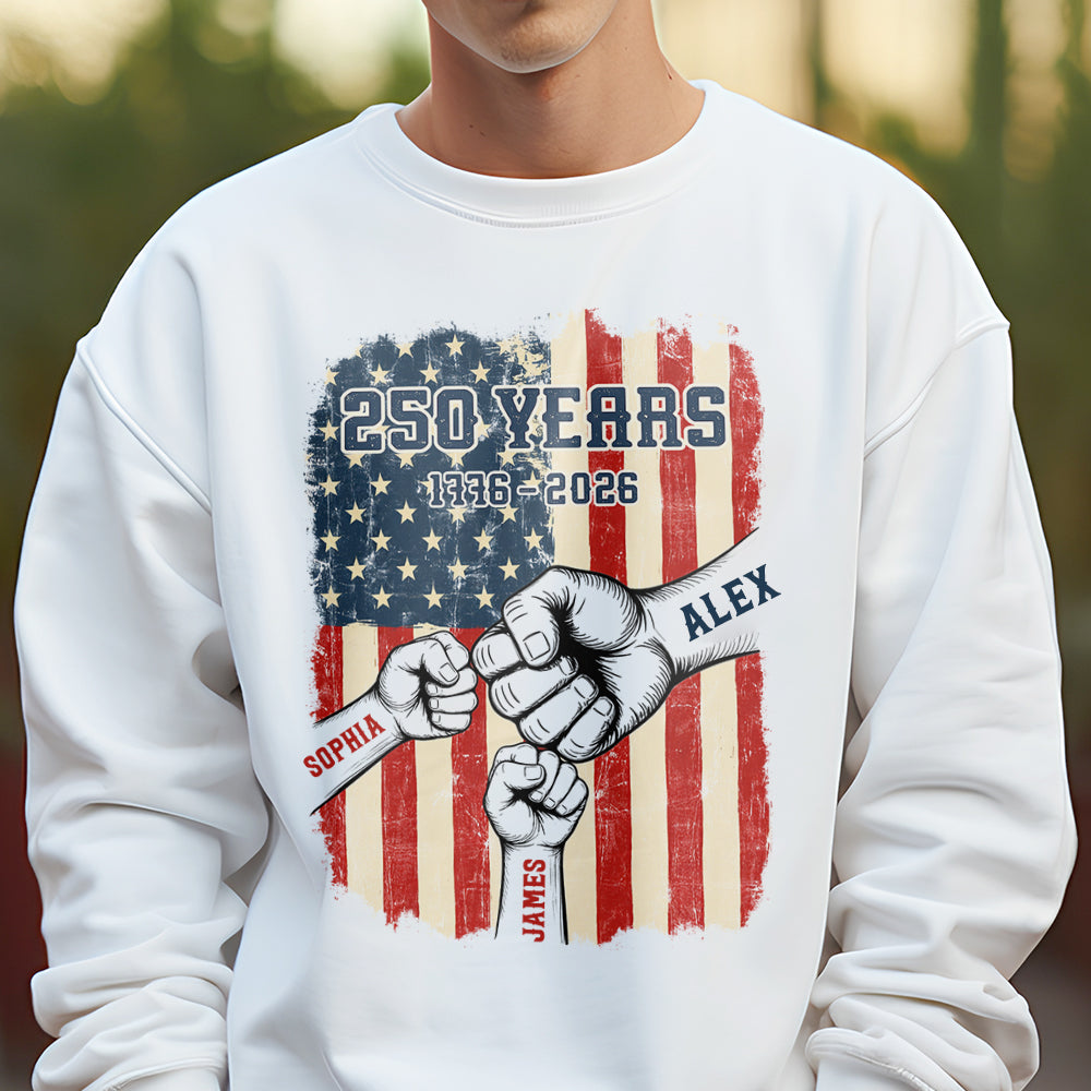 Custom Name 250th Anniversary 1776¨C2026 American Flag White T-Shirt, Patriotic USA Shirt TH10 169209