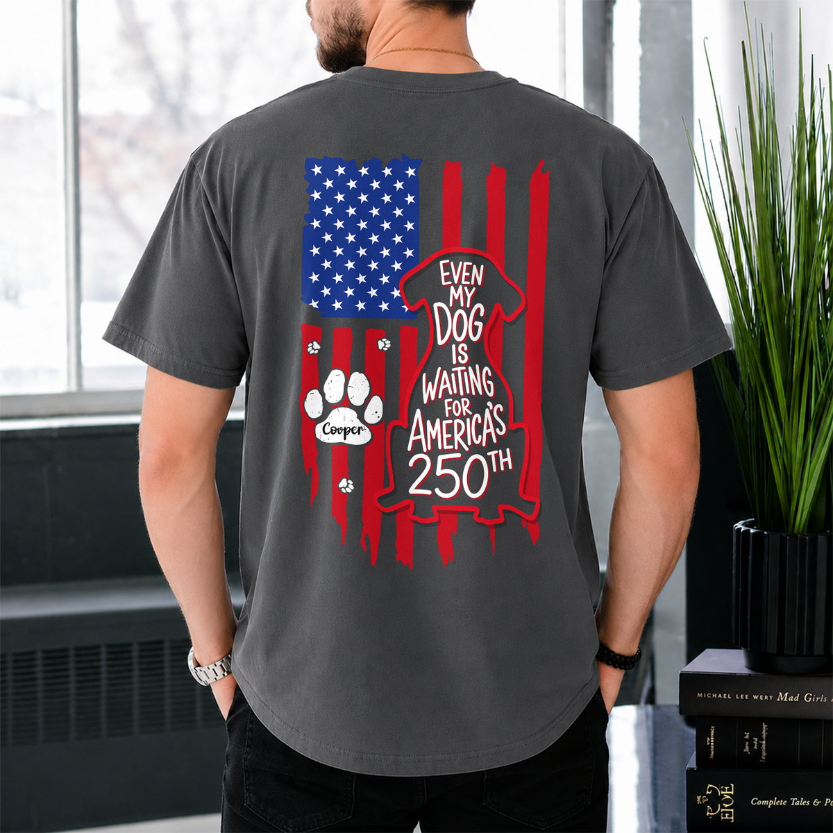 Personalized Even My Dog Is Waiting For America's 250th With US Flag Back Comfort Shirt - Gift For Dog Lovers HO82 902866